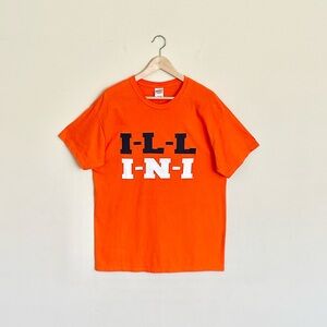 NEW University of Illinois Fighting Illini I-L-L-I-N-I Orange T Shirt Adult L